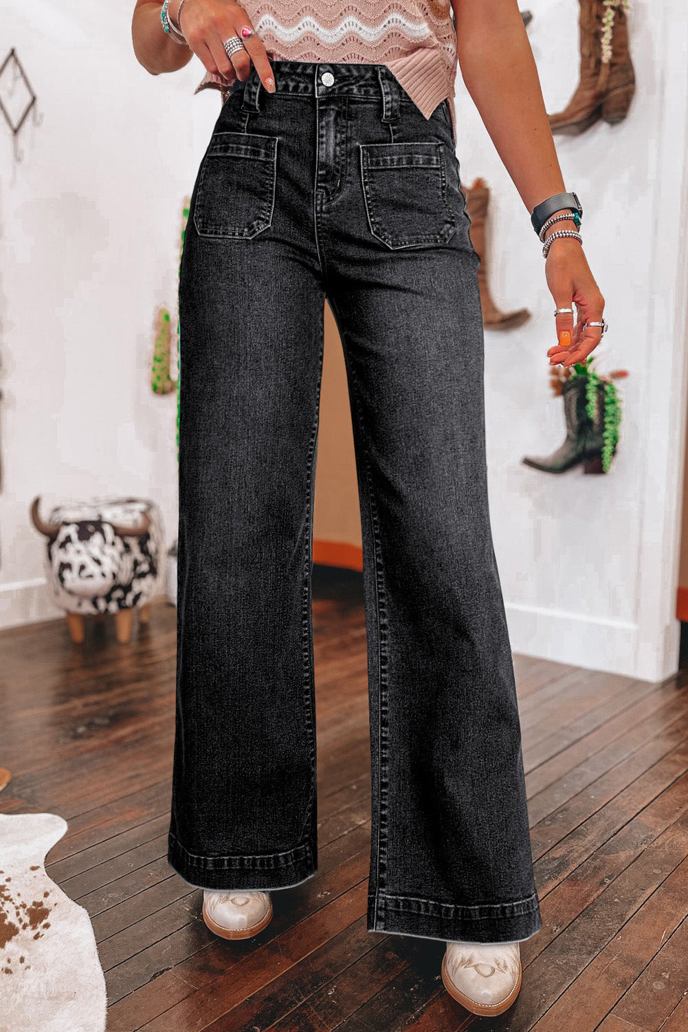 Victoria Wide Leg Pocketed High Waist Jeans-5