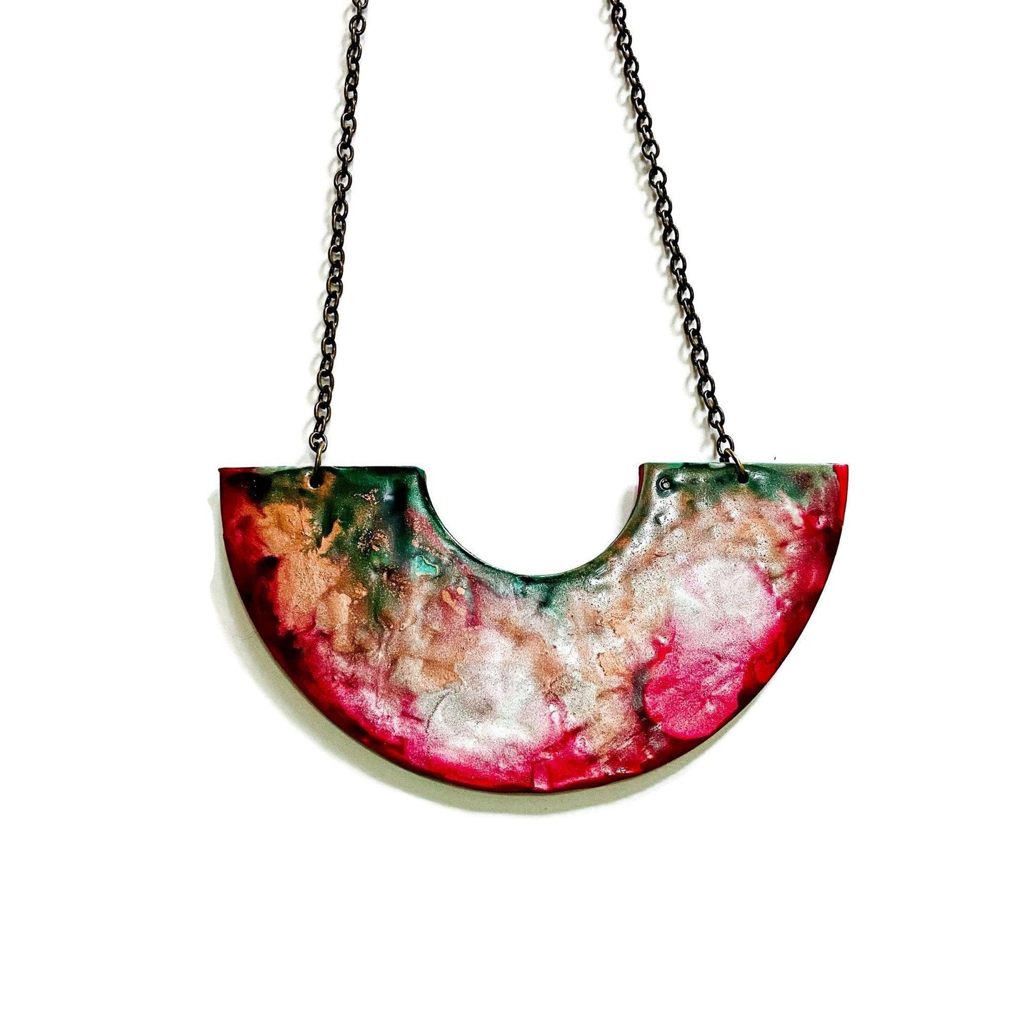 Abstract Alcohol Ink Jewelry Set in Red, Gree, Silver, Copper. Fluid Art Jewelry-1