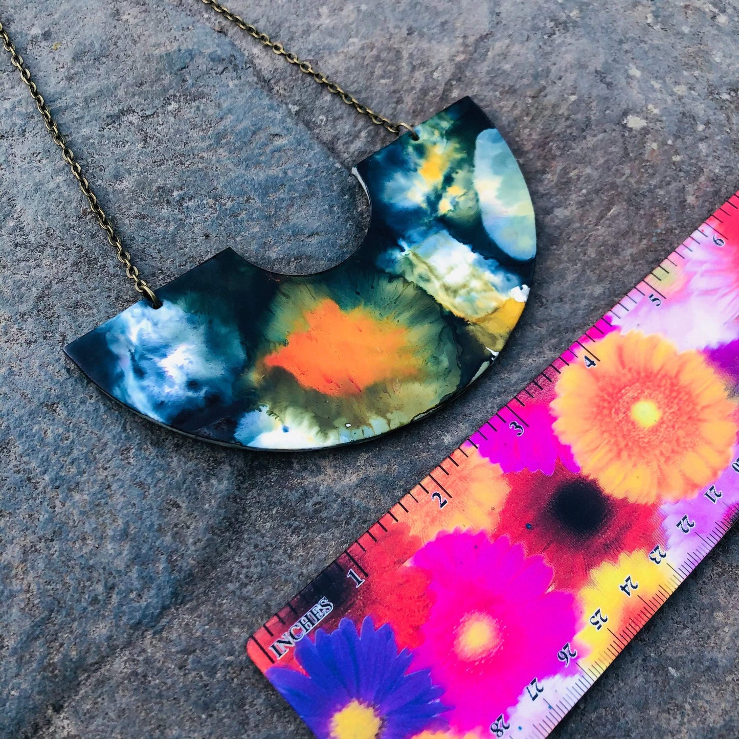 Abstract Alcohol Ink Jewelry Set in Black, White Yellow Orange, Fluid Art Jewelry-2