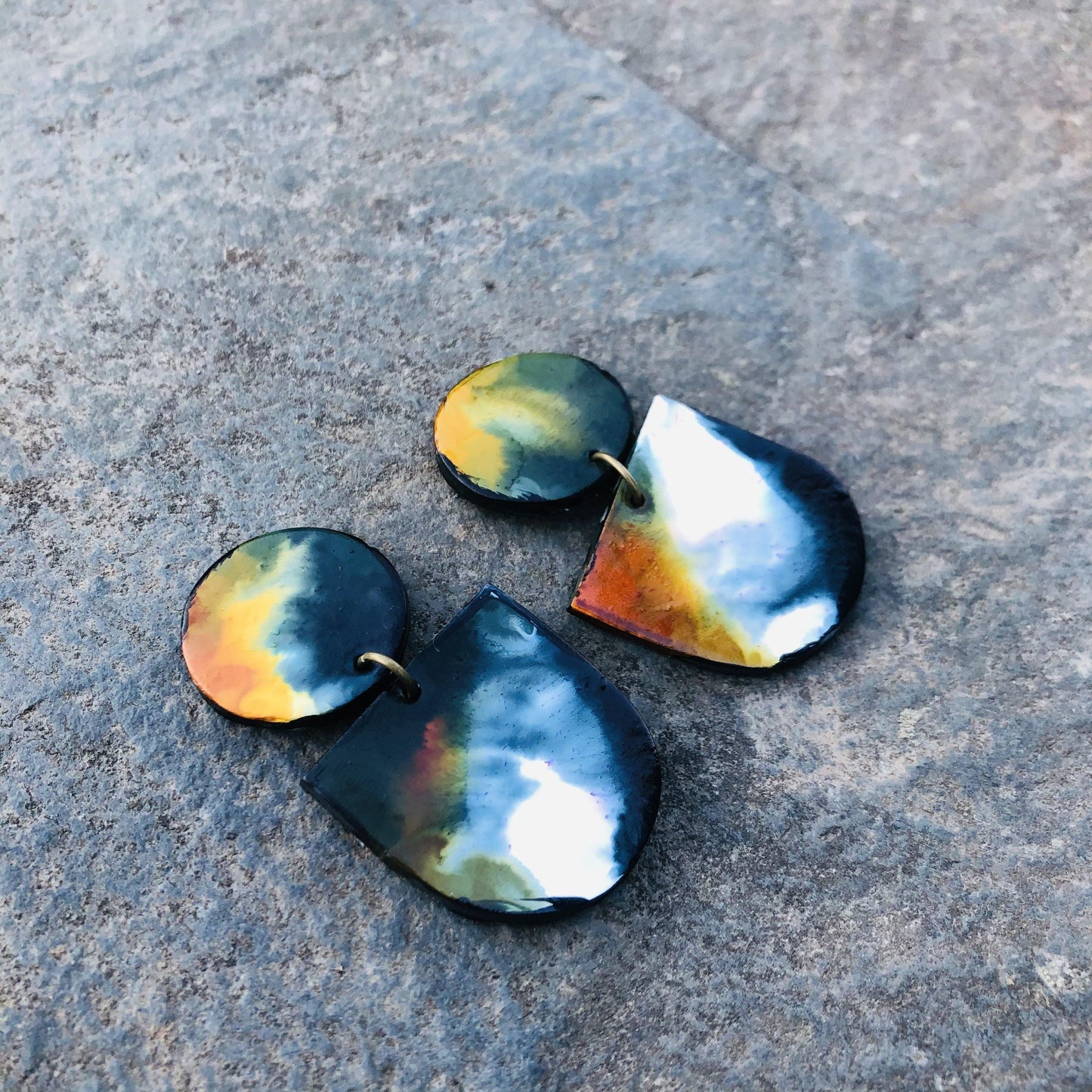 Abstract Alcohol Ink Jewelry Set in Black, White Yellow Orange, Fluid Art Jewelry-3