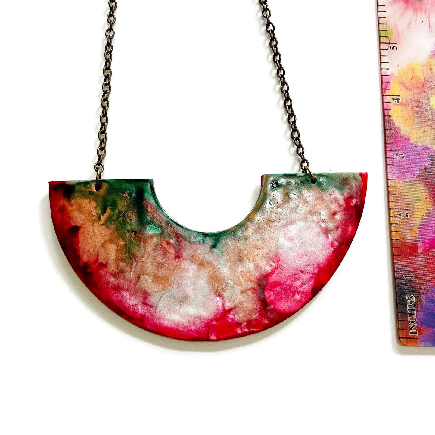 Abstract Alcohol Ink Jewelry Set in Red, Gree, Silver, Copper. Fluid Art Jewelry-2