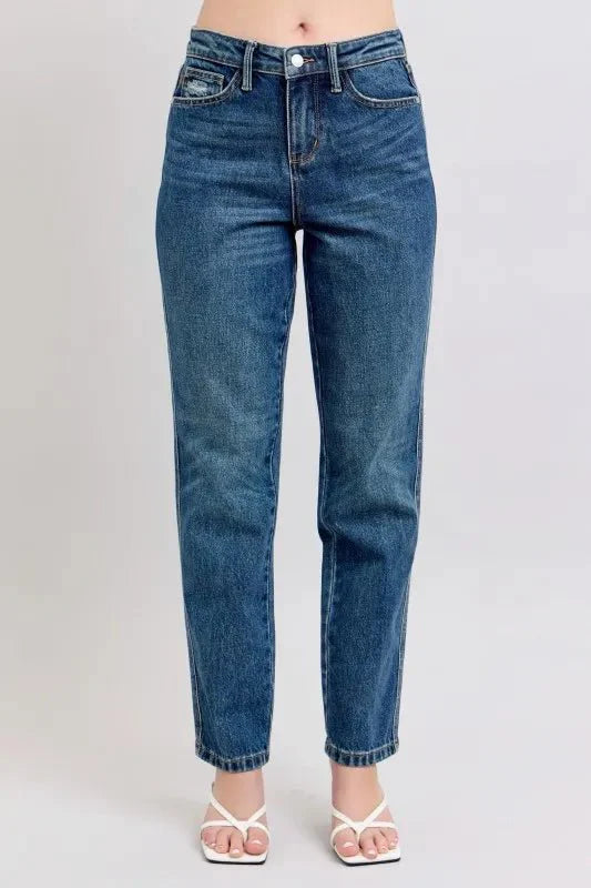 Judy Blue Full Size High Waisted Rigid Magic Non-destroy Straight Leg Jeans Plus Size-0