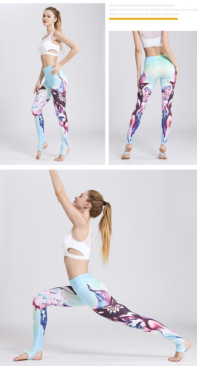 Women Leggings Gym Elastic Prints Long Tights-3