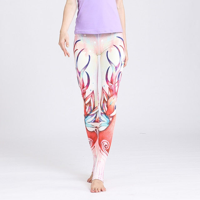 Women Leggings Gym Elastic Prints Long Tights-2