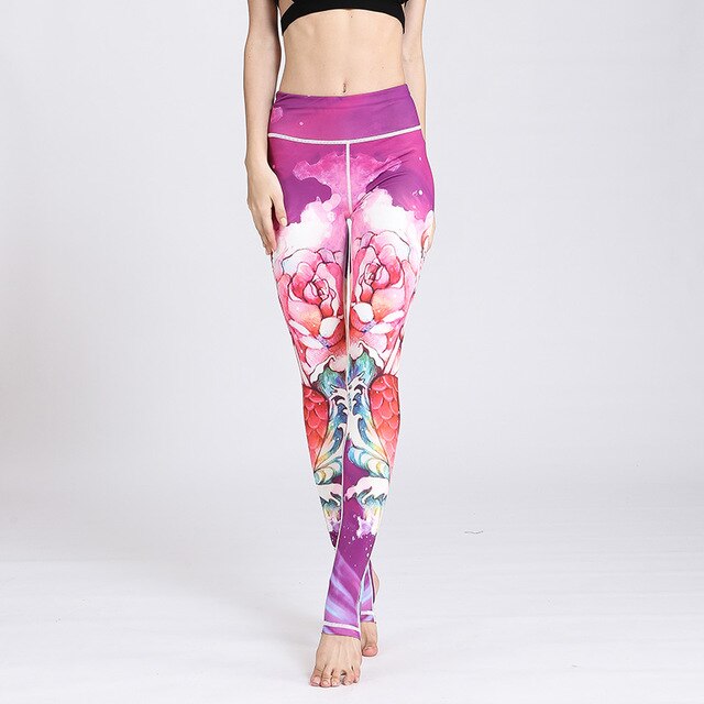 Women Leggings Gym Elastic Prints Long Tights-6