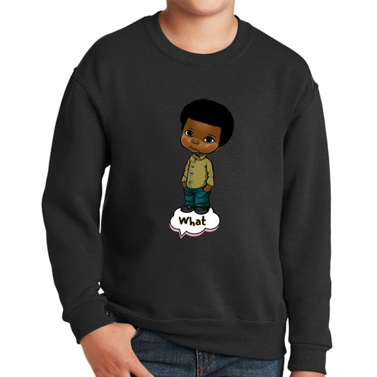Youth Graphic Sweatshirt - what - African American Boy Illustration Art-0