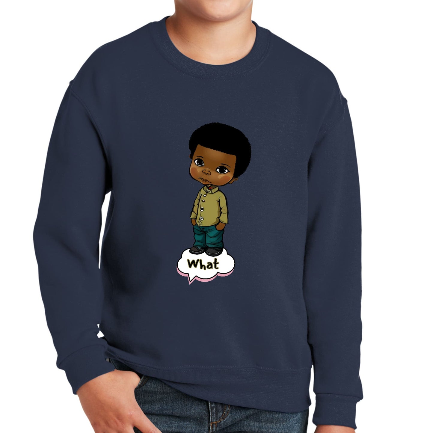Youth Graphic Sweatshirt - what - African American Boy Illustration Art-3