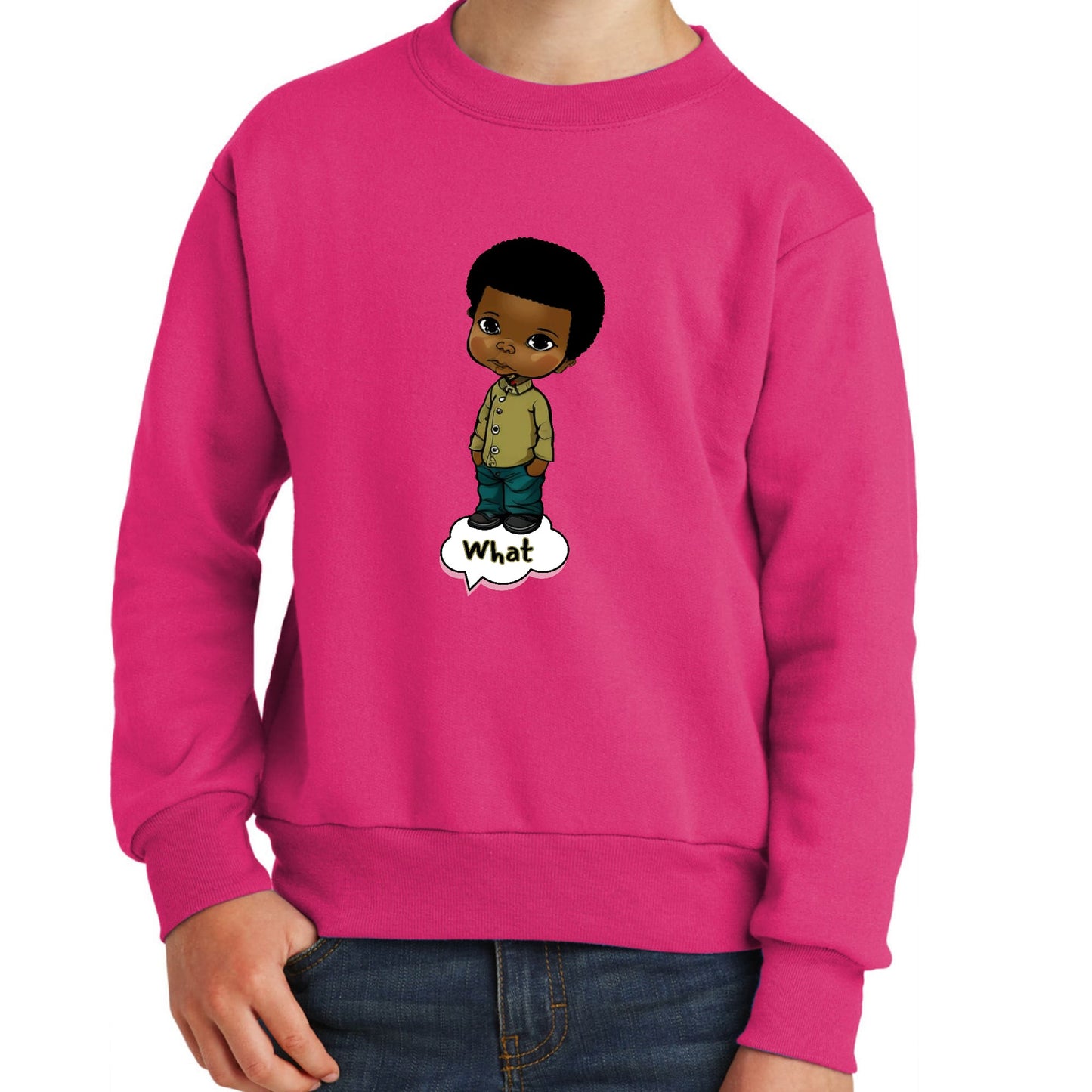Youth Graphic Sweatshirt - what - African American Boy Illustration Art-7