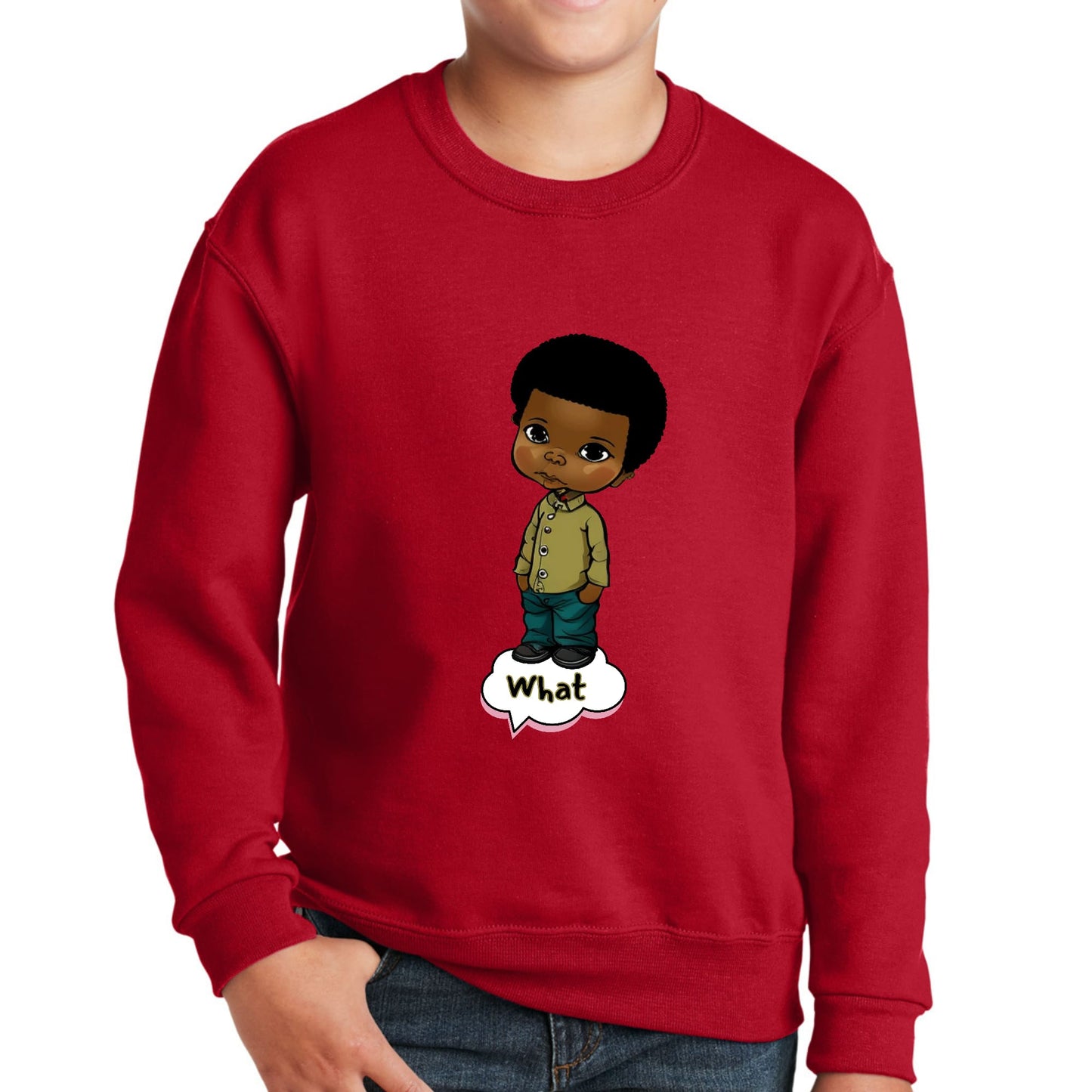 Youth Graphic Sweatshirt - what - African American Boy Illustration Art-1