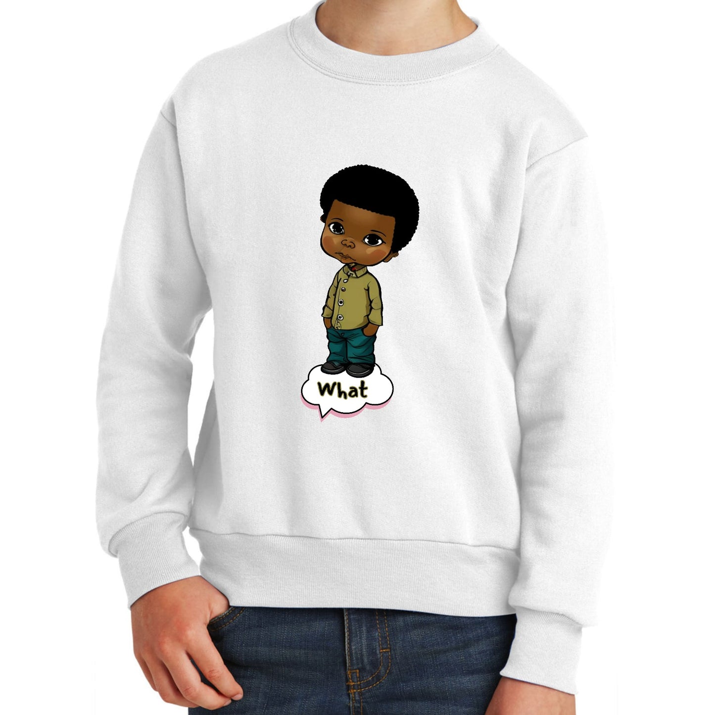 Youth Graphic Sweatshirt - what - African American Boy Illustration Art-5